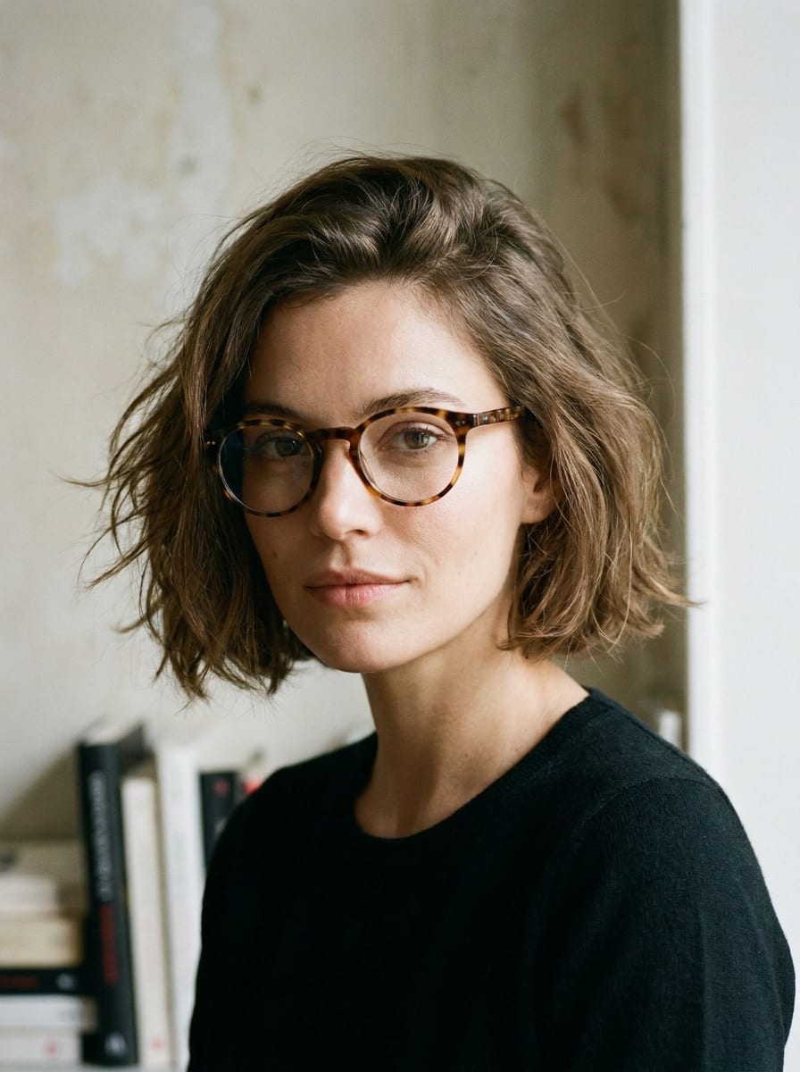 Französischer Bob mit Brille - Kurzhaarfrisur mit Brille